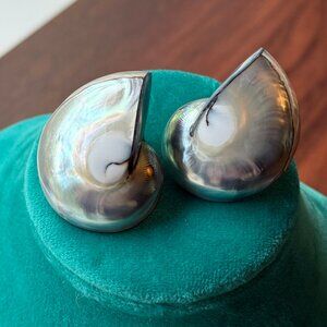 Fabulous Vintage Nautilus Statement Stud Earrings Mother of Pearl
